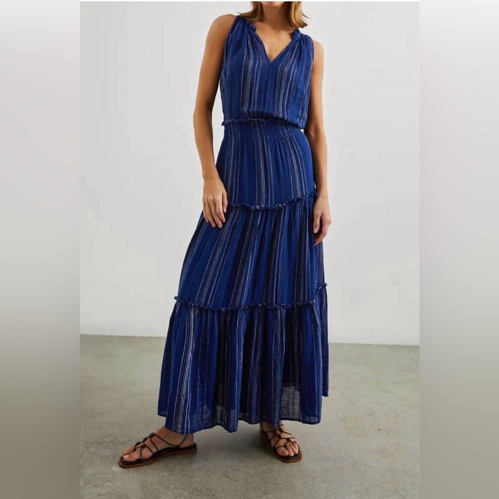 Rails Loulou Linen-Blend Maxi Dress in Blue, Size Small